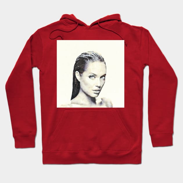 Portrait of Angelina Jolie Hoodie by happyantsstudio